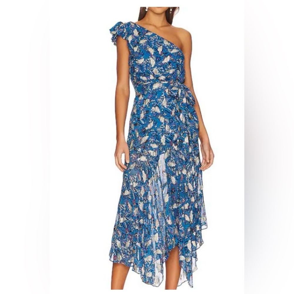 Karina Grimaldi Blue Floral One-Shoulder Dress